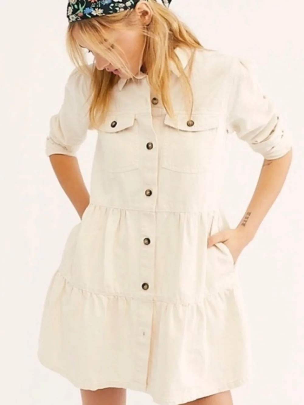 Free People Nicole off white denim shirt dress S - Picture 2 of 2